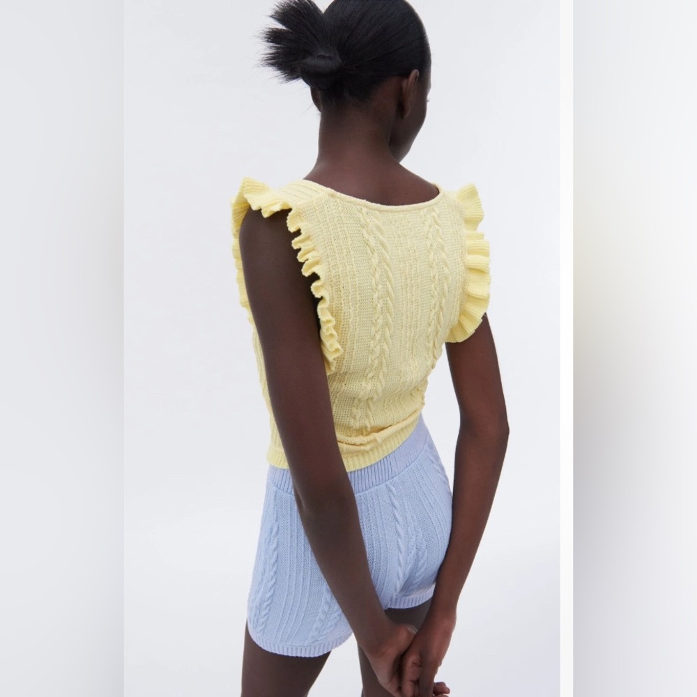 Zara Yellow Ruffled Knit Top - Picture 5 of 11